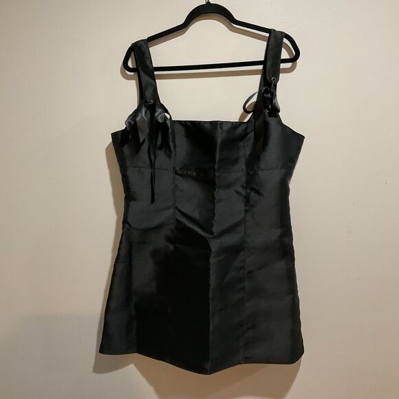 Current Mood Black Satin Bow "Pixie Stardust" Mini Dress XXL NWT Goth Y2K Party - Picture 1 of 10